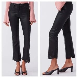 PAIGE Claudine Coated Black Denim Cropped Flare Jean - Size 25